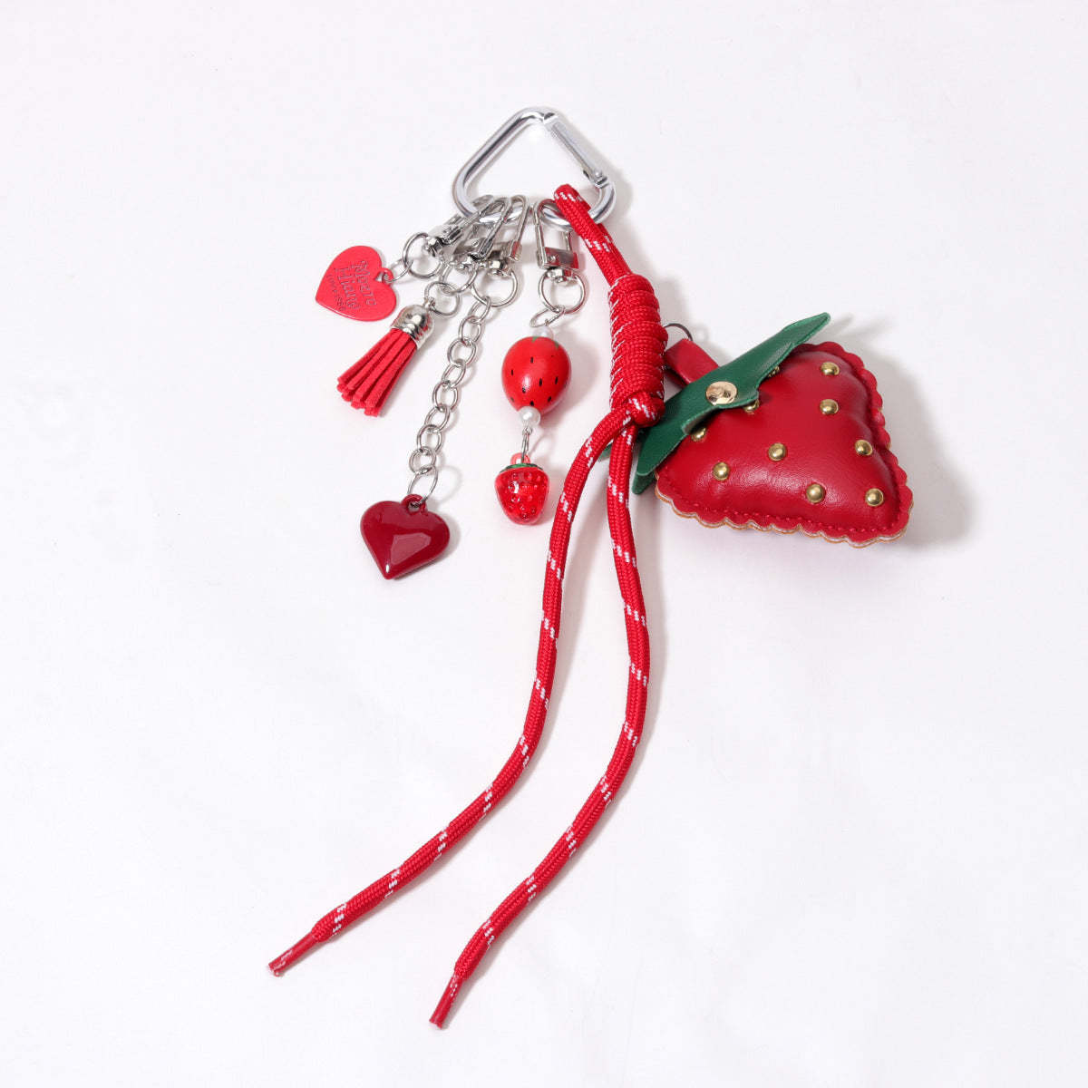 量大价优现货红色草莓包挂金属动物狗编织绳钥匙链钥匙扣包挂