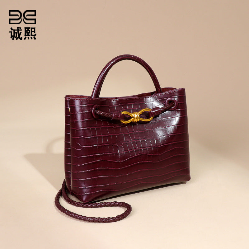 跨境2025新款石头纹手拎女包高级感百搭单肩斜挎包复古休闲托特包