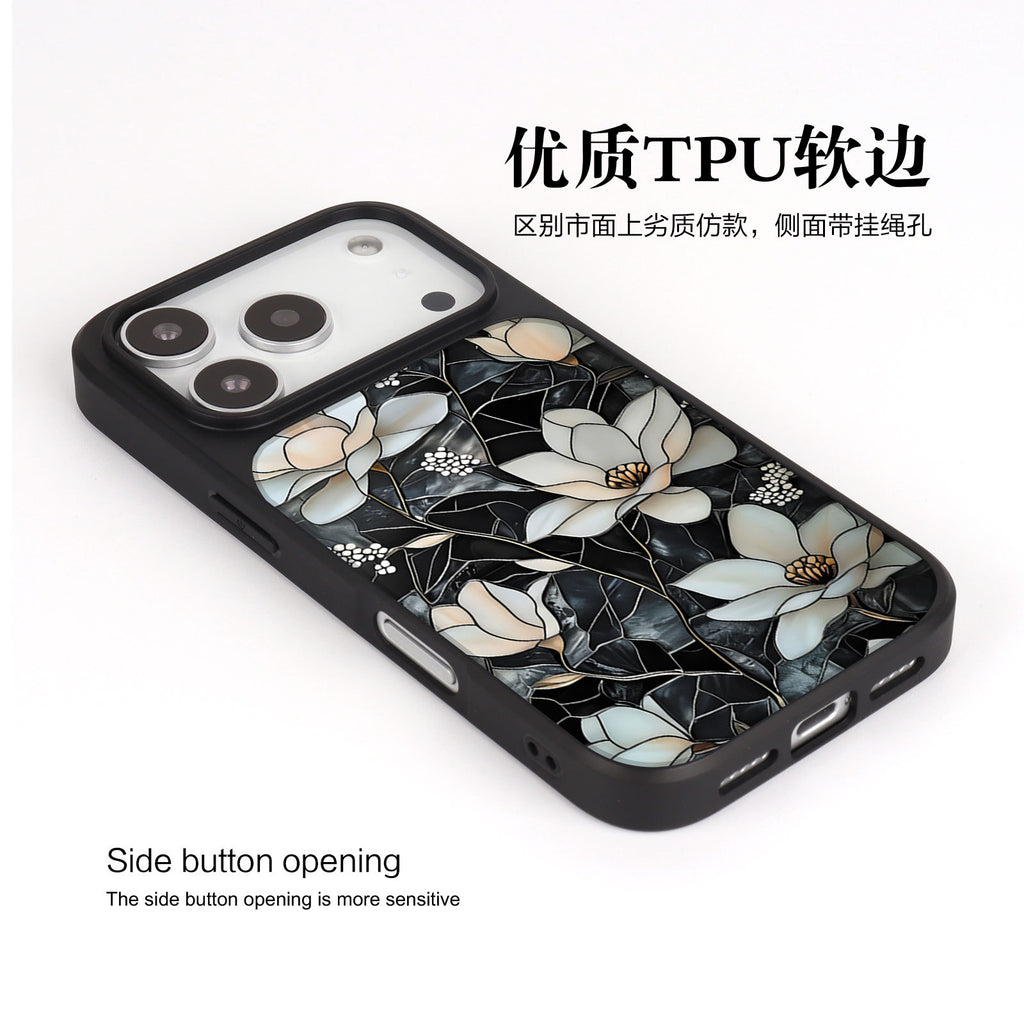 外贸跨境花朵适用苹果16pro晶瓷手机壳iPhone17亚克力PC磨砂防摔