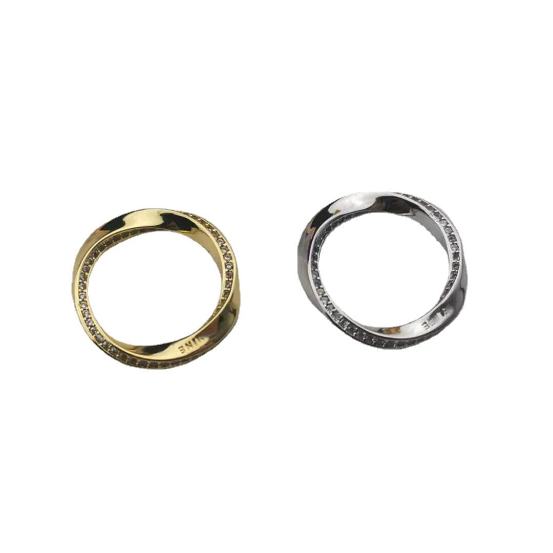 赛家21新款镶钻扭转圆圈戒指高级气质素圈不规则几何缠绕指环批发