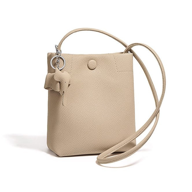 卡通小象真皮斜跨包竖款简约休闲托特包ins软皮女士单肩包小包包