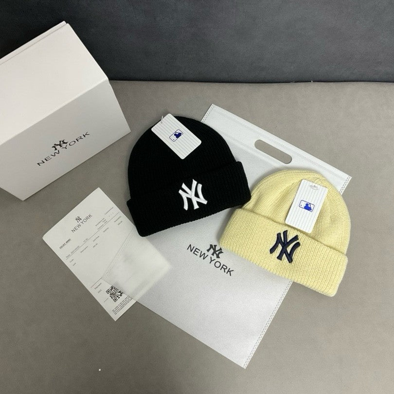 新款潮牌ny针织帽la毛线帽秋冬刺绣字母冷帽保暖男女同款时尚百搭