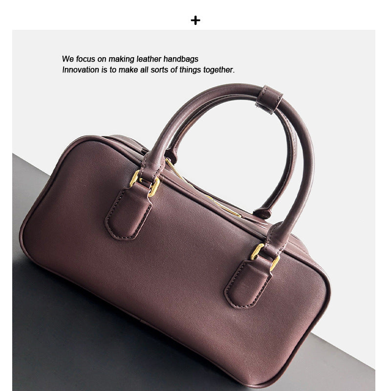 波士顿保龄球包包小众枕头包2024新款小手提包女真皮单肩斜挎包