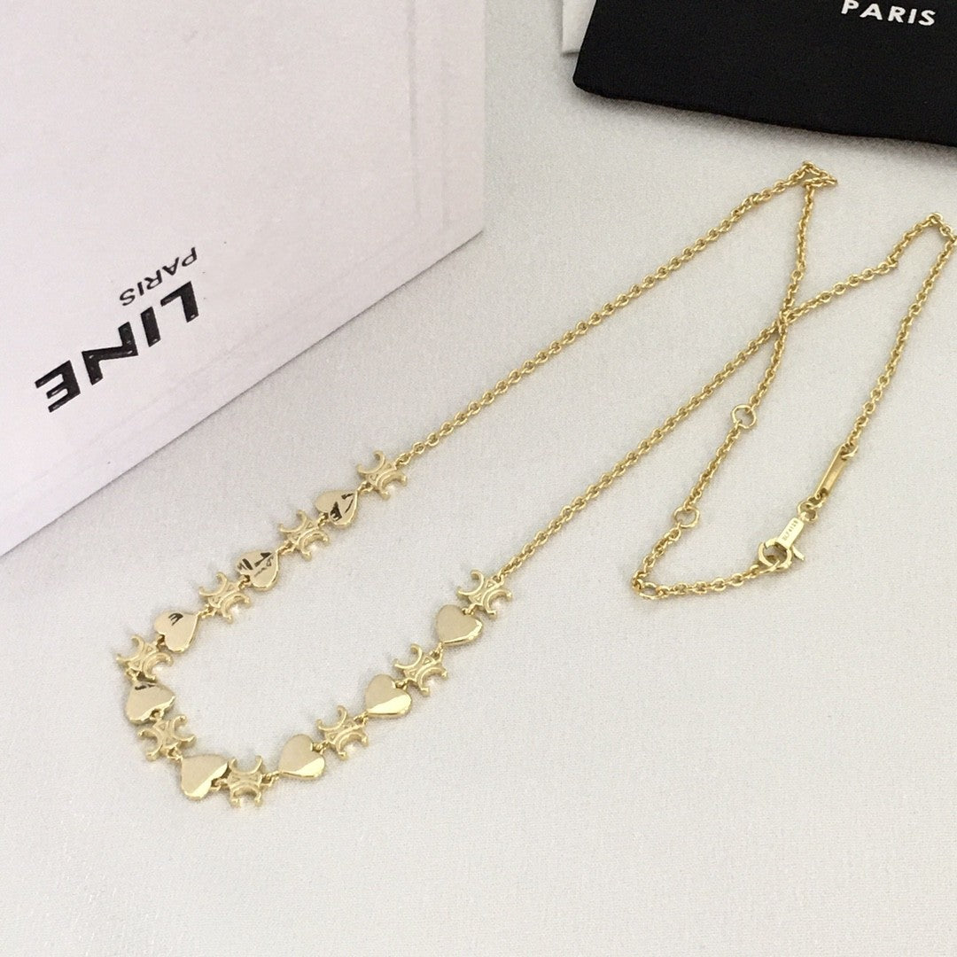 赛家21新款心形凯旋门项链女高级感气质颈链铜镀金光面爱心锁骨链