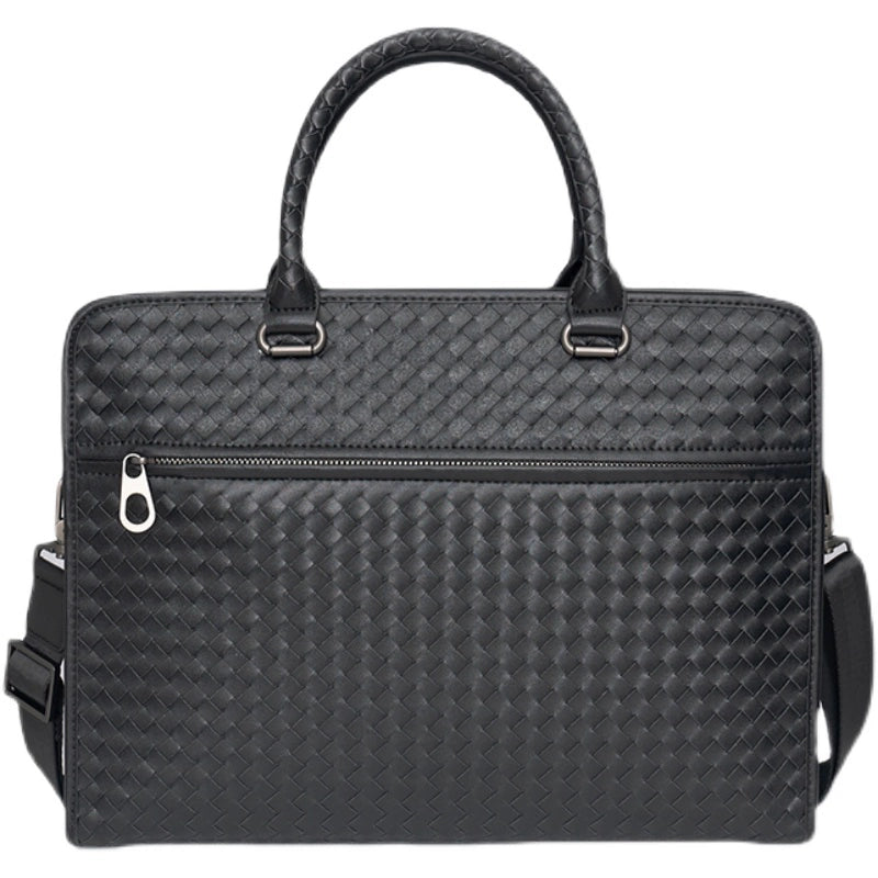 X&BV公文包男真皮横款大容量编织商务单肩斜挎包男休闲男士手提包