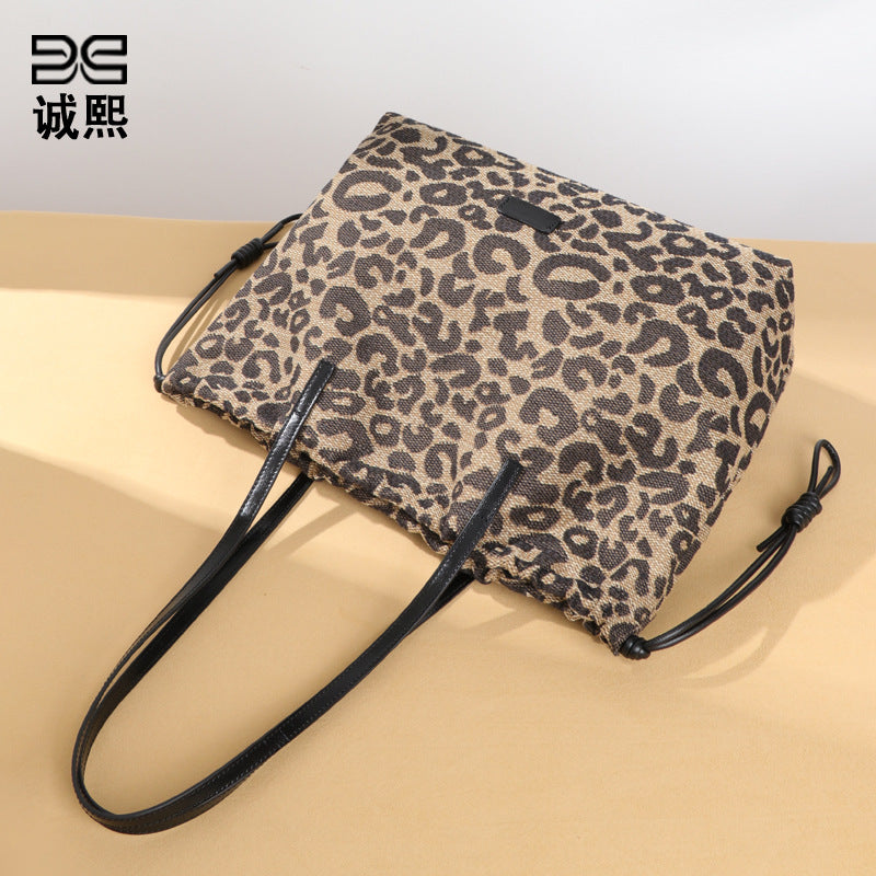 跨境潮流新品豹纹单肩女包手提大容量通勤托特包高级感百搭腋下包