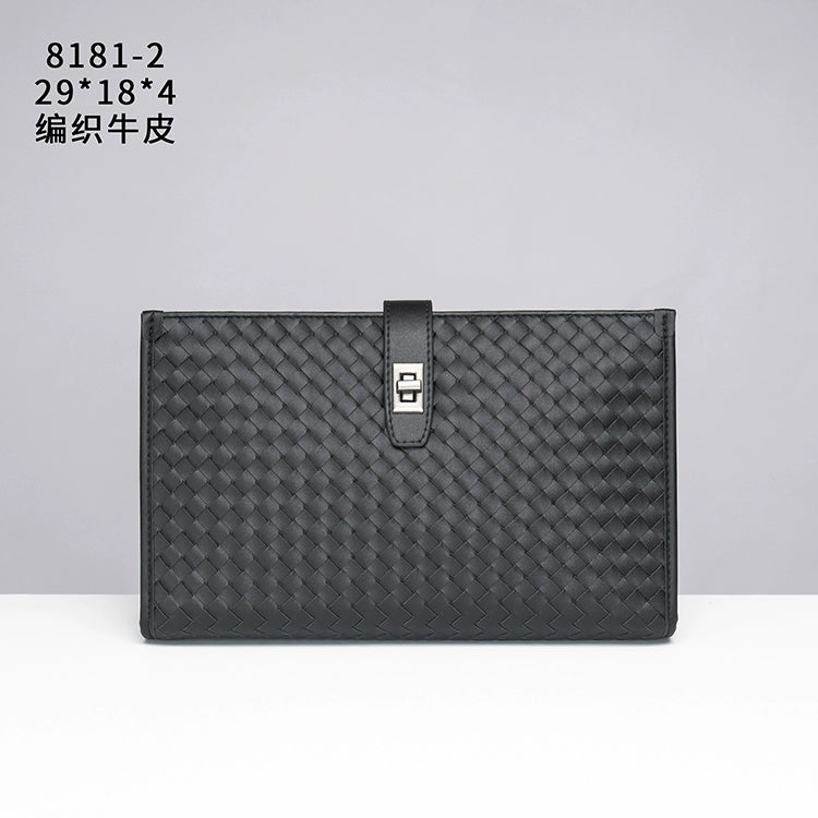 X&BV男士包包单肩斜挎包真皮休闲横款编织多功能大容量手拿包男潮