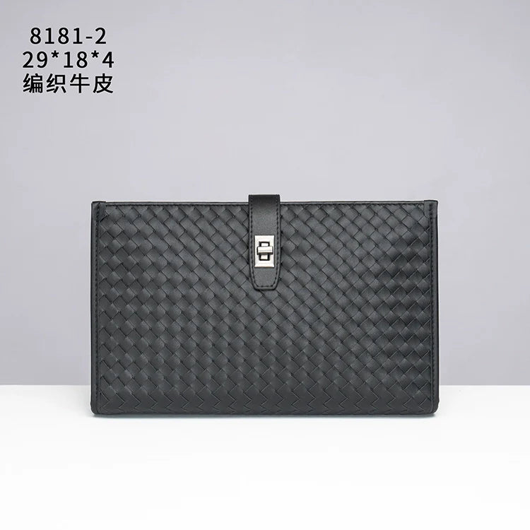 X&BV男士包包单肩斜挎包真皮休闲横款编织多功能大容量手拿包男潮