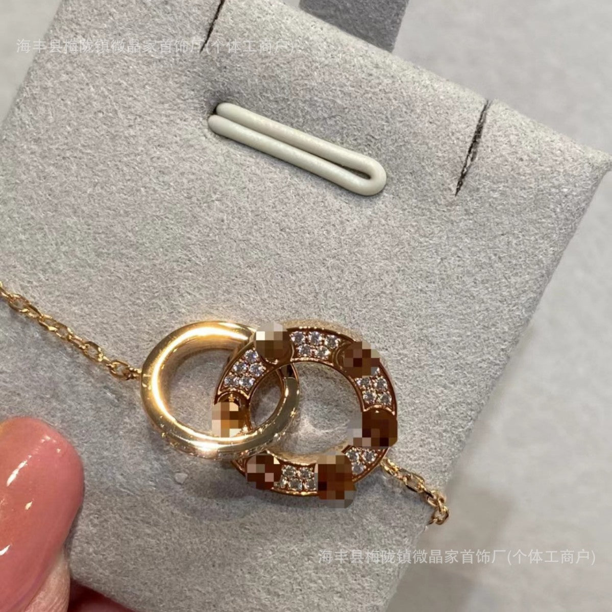 卡家高版本双环满天星圆饼项链女精工镀18K玫瑰金轻奢高级感锁骨