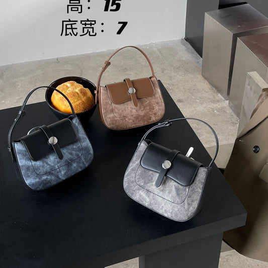 韩版时尚马鞍包真皮潮精致手提小包包女2023秋冬新款单肩斜跨包