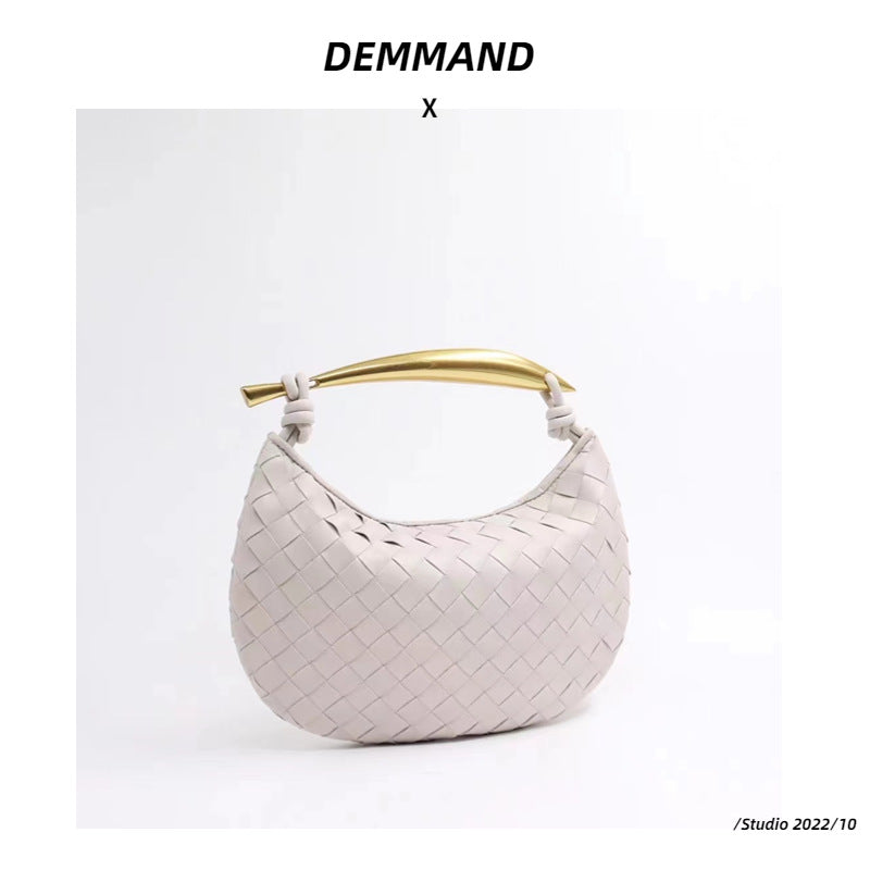 2022款月半鲨鱼包皱褶手提包牛皮编织包大容量白搭手拎腋下包时尚