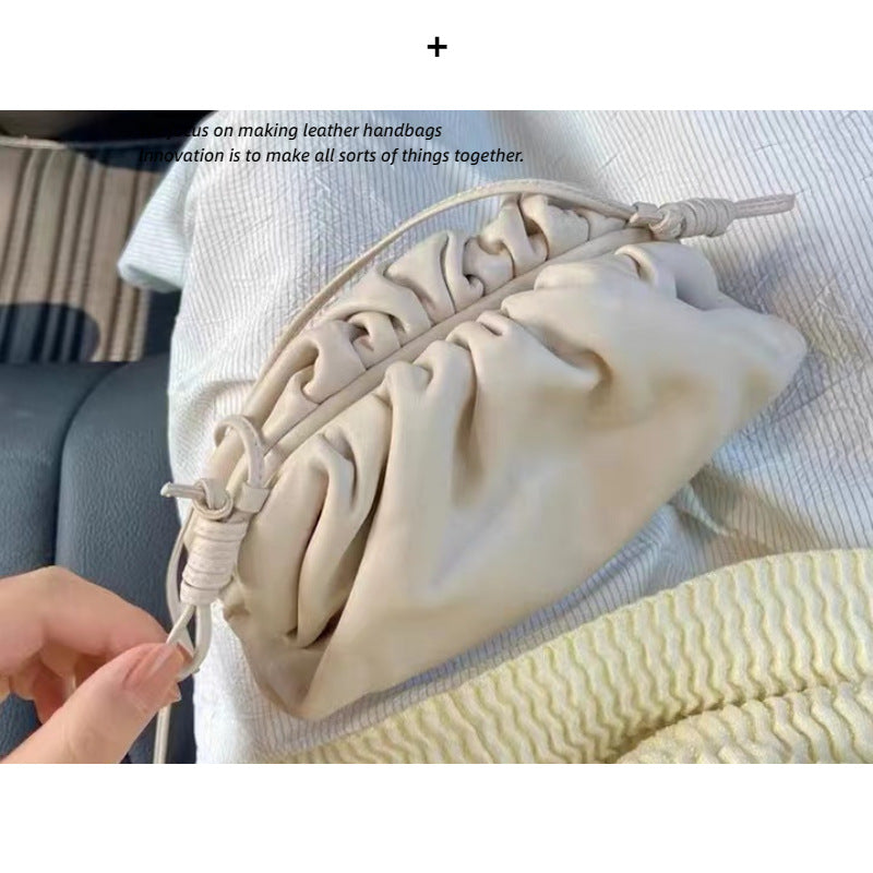 包包女皱褶饺子包真皮云朵包牛皮编织单肩斜挎包阿希歌同款时尚