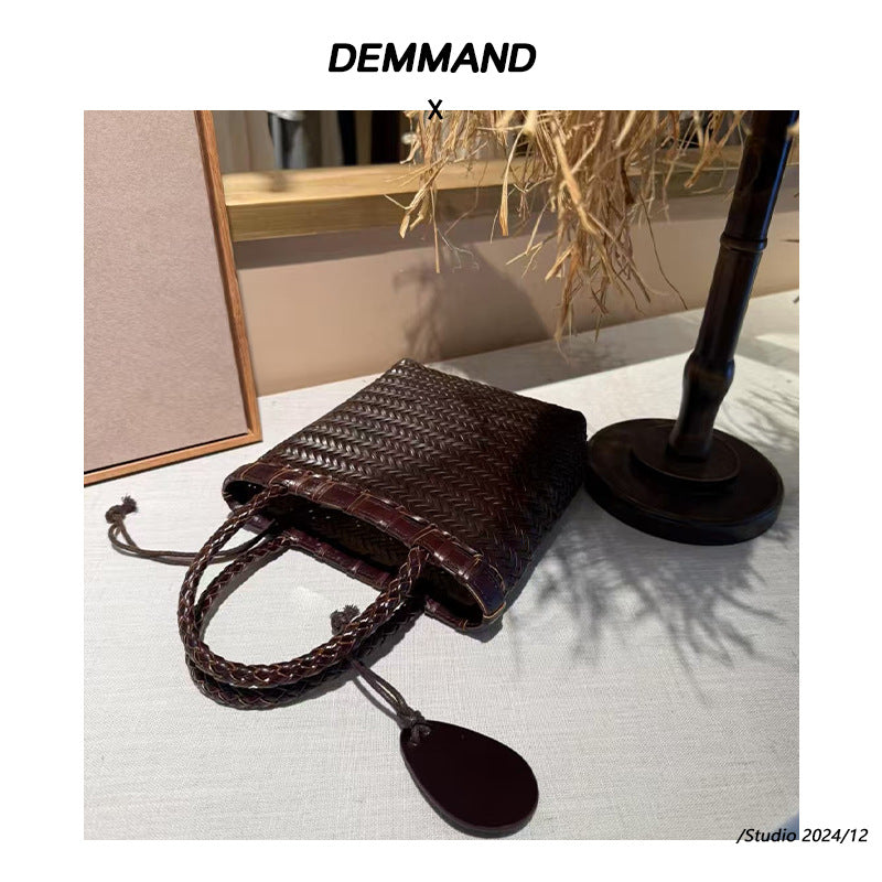 包包女2025新款真皮菜篮子上班杂物手提小拎包编织单肩斜挎编藤包