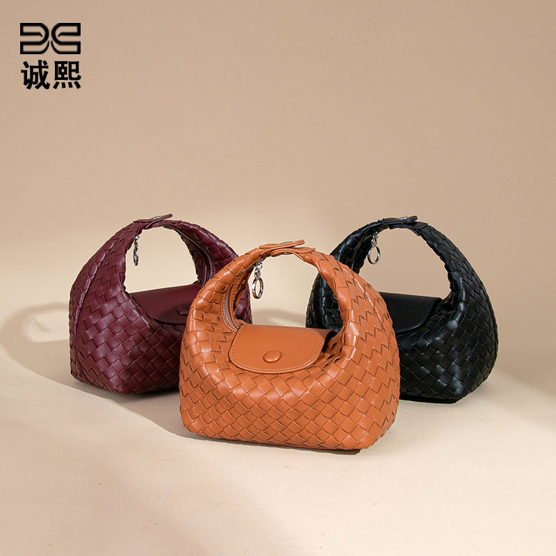 2025新款手工编织饺子包龙襄包手拎单肩女包小众百搭手提斜挎包包