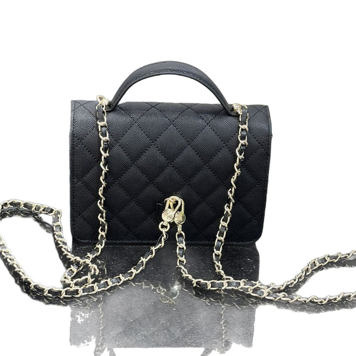 2025C新款真皮小香风鱼子酱菱格双肩背包时尚百搭三用单肩斜挎包