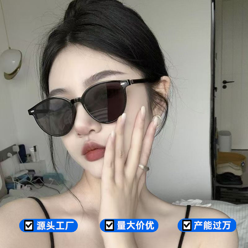 时尚韩版gm墨镜女高级感潮流方脸网红出街拍照防晒圆框太阳镜批发
