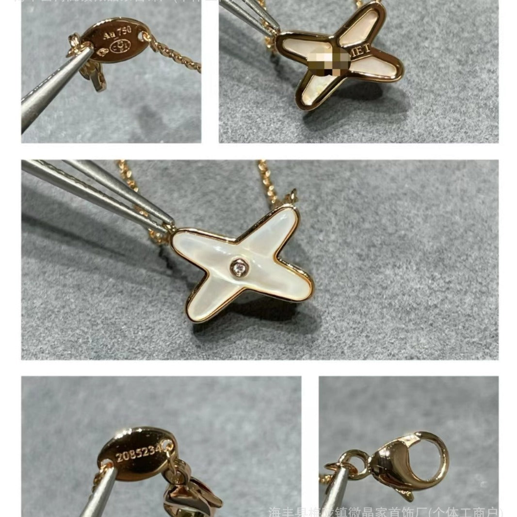 v金高版本尚美交叉项链不掉色女天然白贝母吊坠镀18k玫瑰金锁骨链