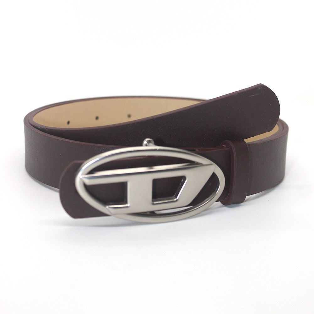 美式复古银色扣D字母腰带男女通用百搭装饰连衣裙牛仔裤皮带工厂