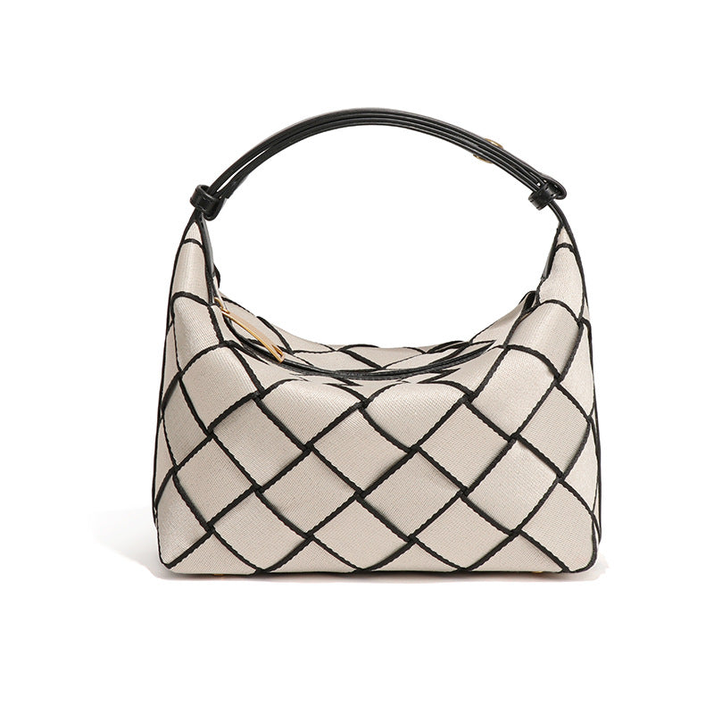 时尚新款撞色编织女包简约手拎饭盒包小众风单肩包休闲百搭腋下包