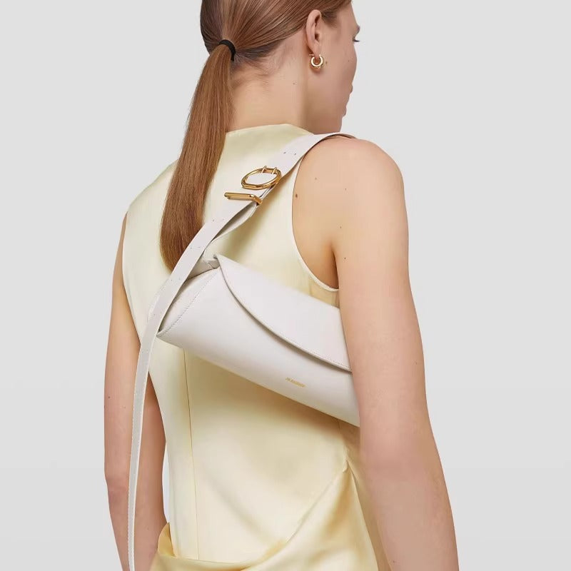 高级感真皮法棍包中古腋下包2023时尚休闲单肩斜挎包牛皮圆筒包潮