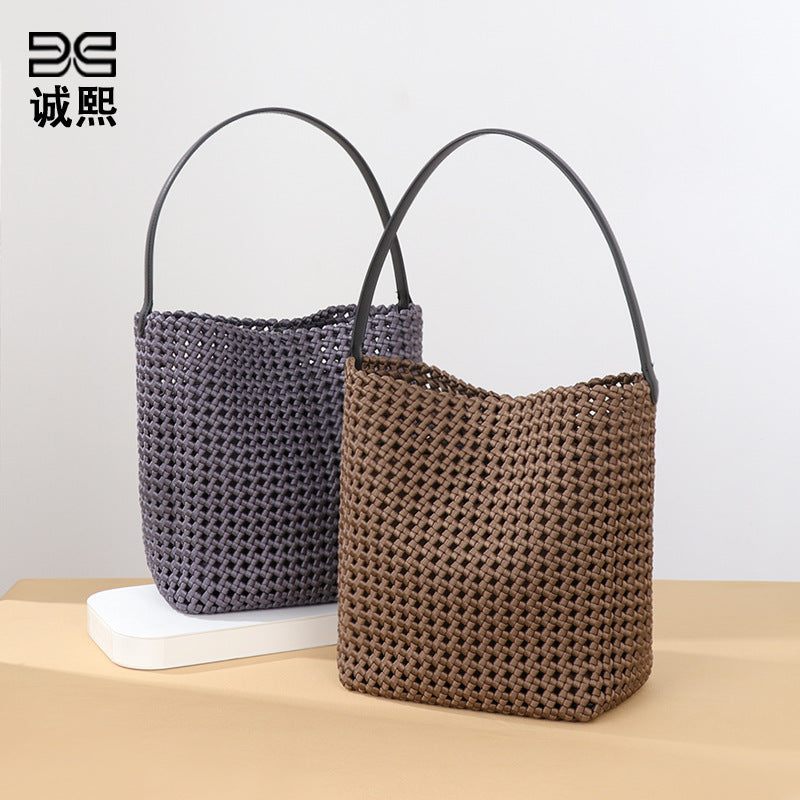 夏季新款手工编织包镂空风车结手提子母包高级感洋气单肩腋下女包