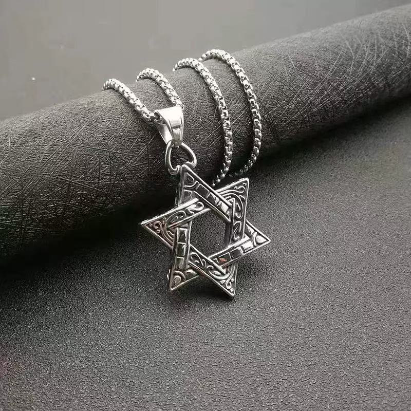 钛钢项链王一博同款六芒星嘻哈潮牌男士时尚百搭简约情侣星芒项链