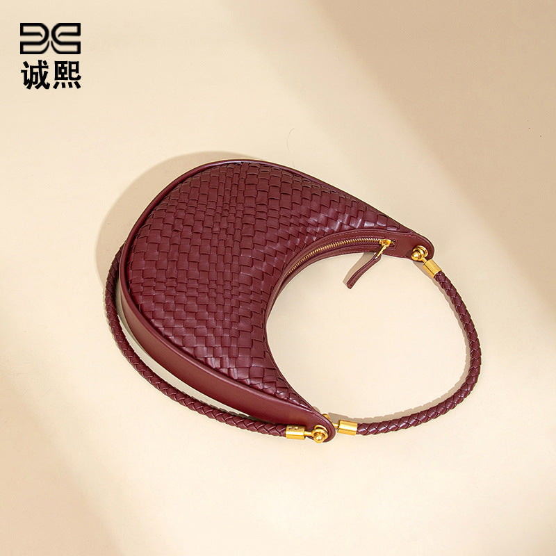 新款手工编织女包个性百搭月牙包手提高级感新月饺子包单肩腋下包