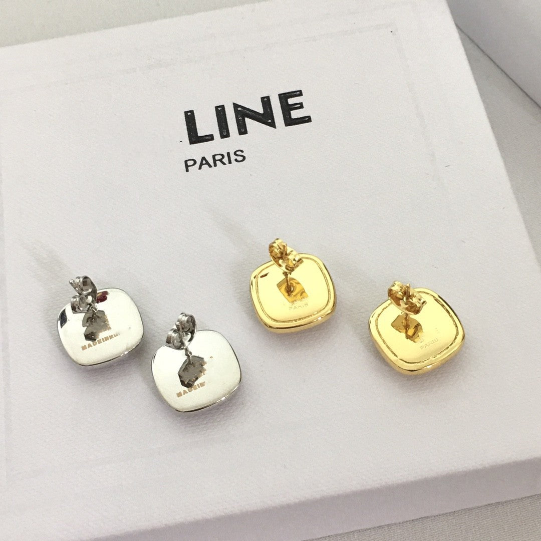 赛家新款几何方形微镶网状耳钉女潮港风ins耳饰四方镶钻格纹耳环