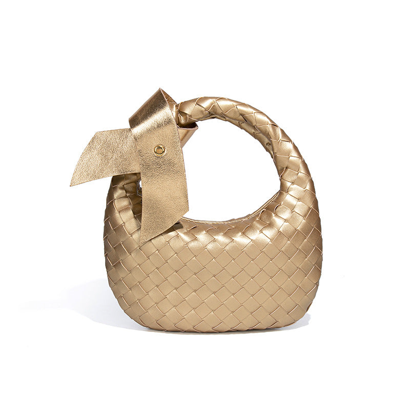 2025跨境新款手工编织牛角包时尚百搭手提女包质感休闲复古饺子包