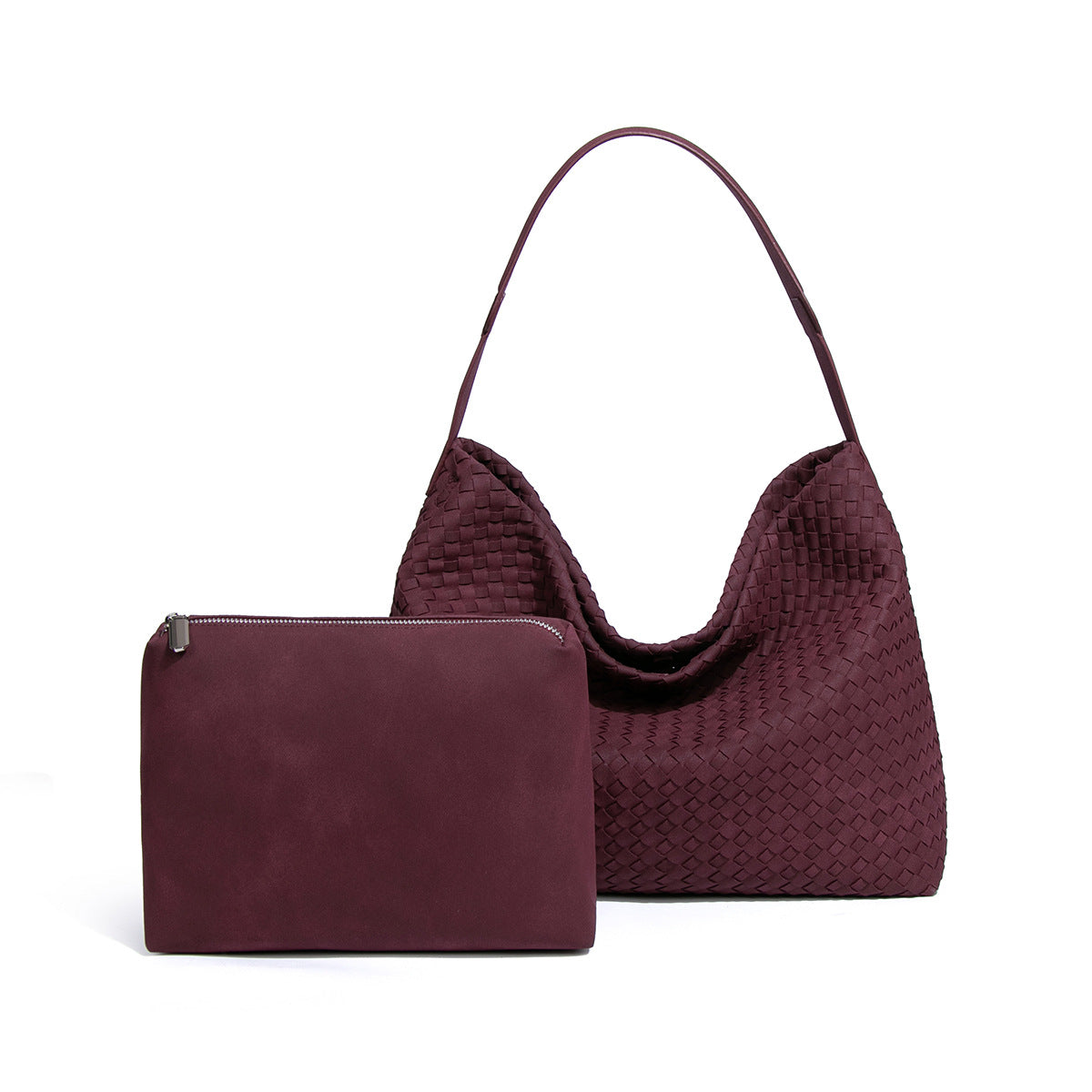 欧美复古麂皮绒单肩腋下包大容量斜跨编织女包质感手提子母托特包