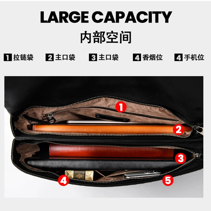 X&BV男士手提包商务翻盖公文包男真皮休闲牛皮编织男包手拎电脑包