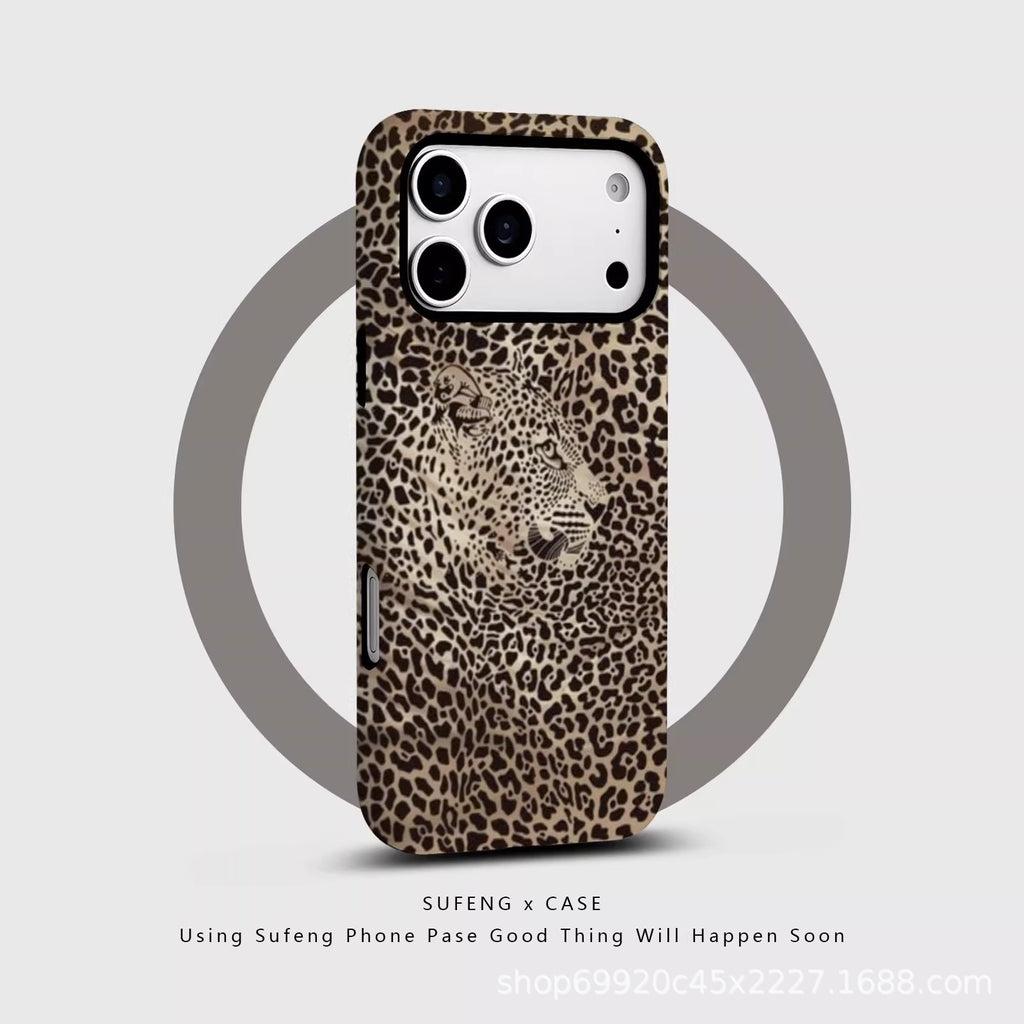 跨境爆款豹纹猎豹适用苹果17Promax手机壳iPhone16磁吸15菲林壳14