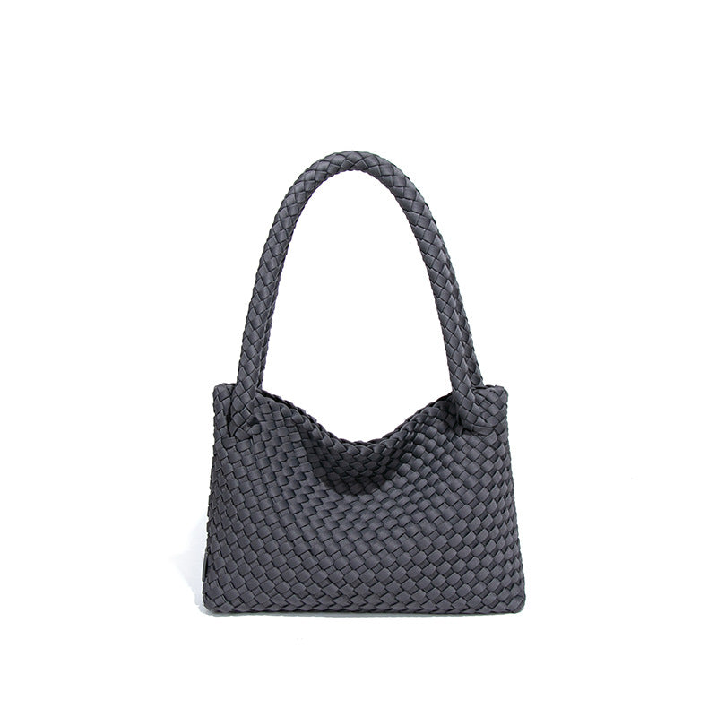 工厂定制贴标纯色手工编织包女士手提单肩腋下包大容量通勤斜挎包