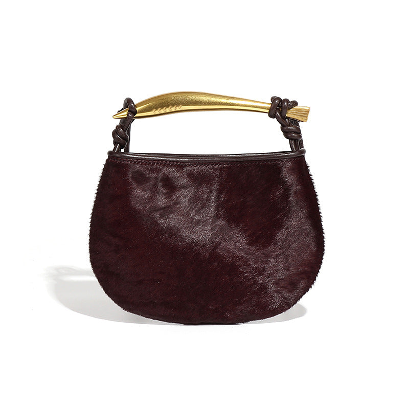 秋冬新品高级感马毛手提包包小众设计潮流豹纹沙丁鱼单肩斜挎女包