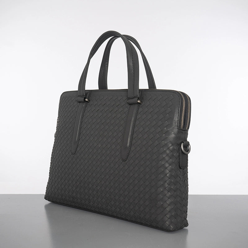 X&BV公文包男商务简约大容量男士包包编织真皮男包单肩包手提包潮