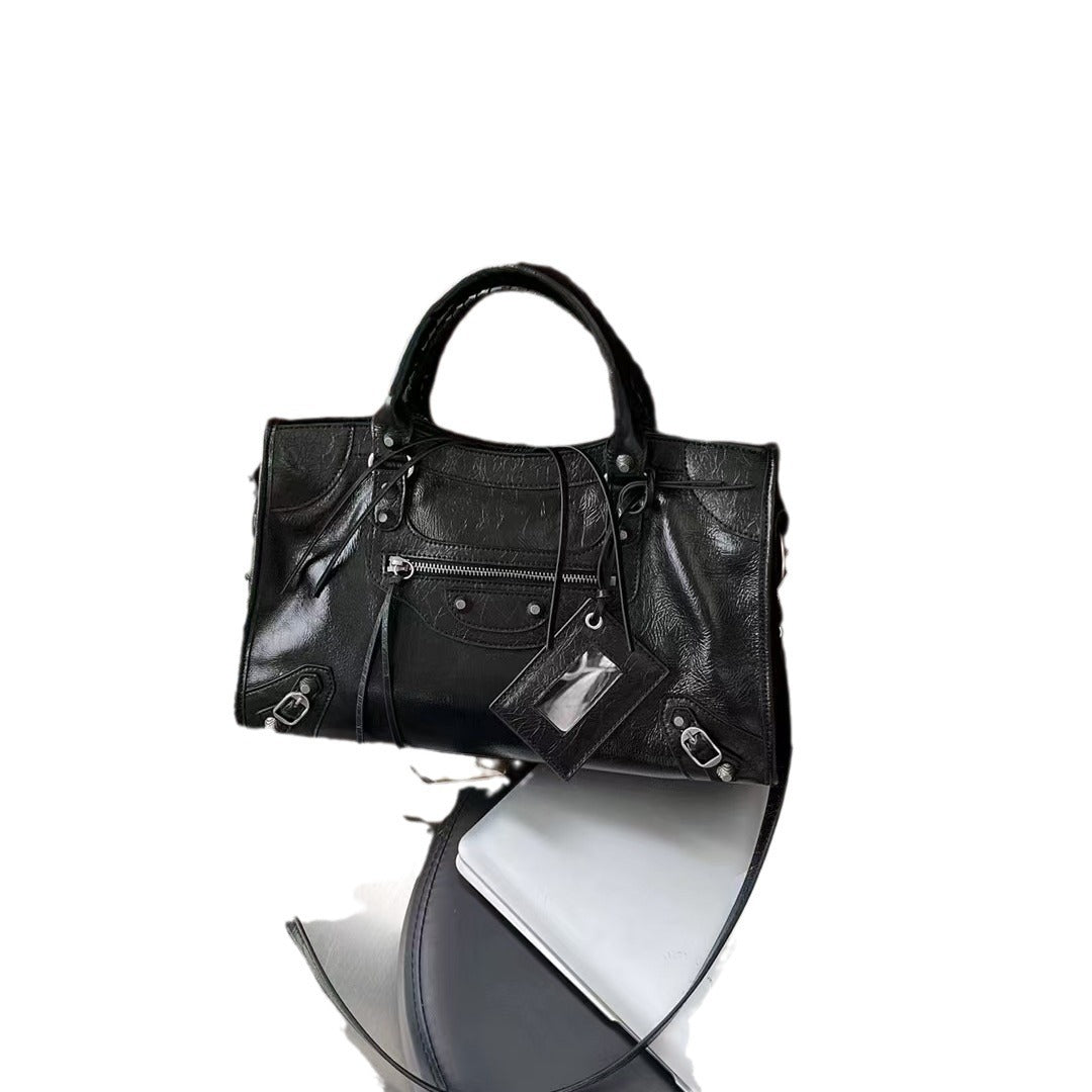 复古黑色手提机车包包女2024新款高级感时尚辣妹女小众单肩斜挎包