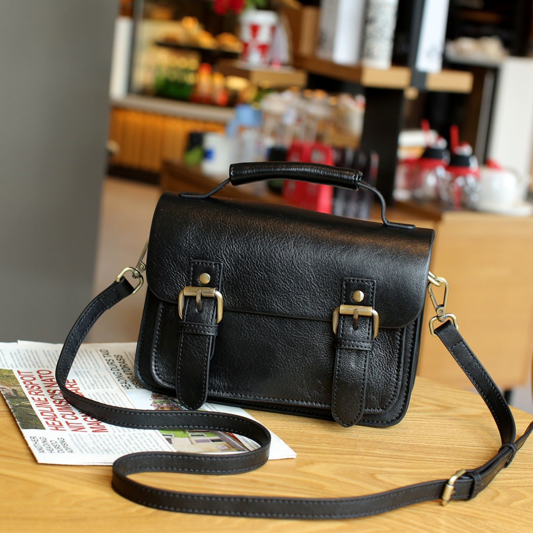 头层植鞣牛皮剑桥包 邮差包女新款潮时尚百搭单肩斜挎包 一件代发