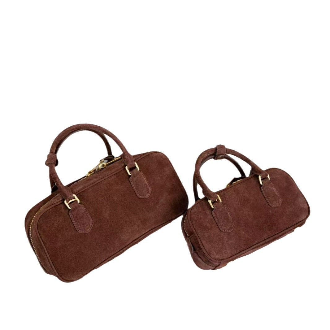 2024秋冬新款时尚头层牛皮真皮磨砂皮麂皮单肩包托特包包公文大包