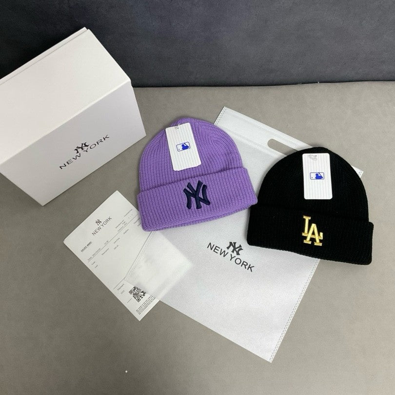新款潮牌ny针织帽la毛线帽秋冬刺绣字母冷帽保暖男女同款时尚百搭