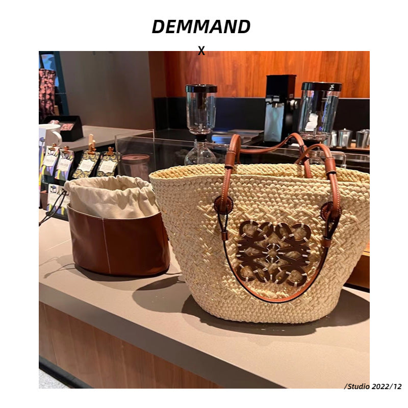 法式藤编草编包2023新款田园风手工编织斜挎托特海边度假单肩包