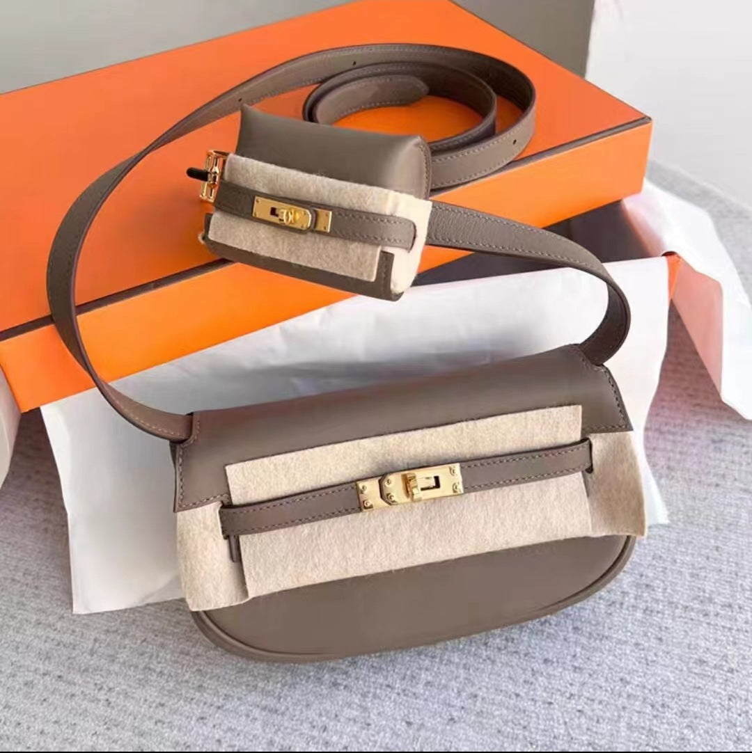 2024新款网红同款凯莉汤圆包饺子包迷你单肩斜挎真皮女腰包马鞍包