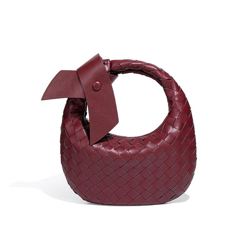 2025跨境新款手工编织牛角包时尚百搭手提女包质感休闲复古饺子包