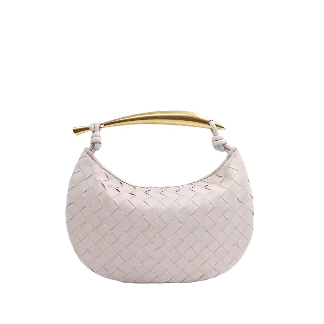 2022款月半鲨鱼包皱褶手提包牛皮编织包大容量白搭手拎腋下包时尚