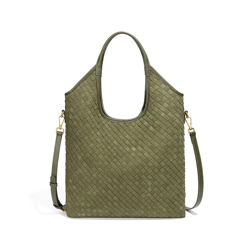 韩版时尚磨砂手提水桶包通勤大容量单肩腋下包新品麂皮绒托特女包