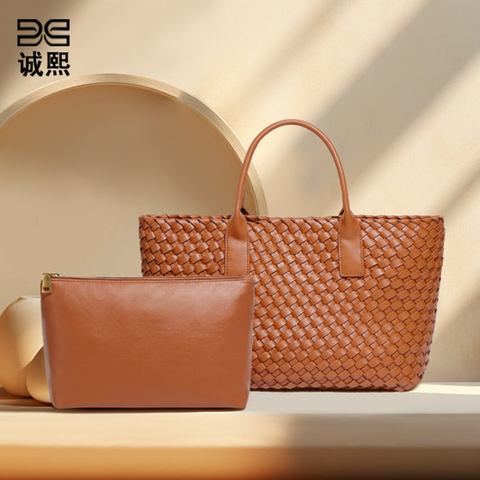 新款女士手提包高级感大容量百搭子母包通勤百搭简约手工编织包包