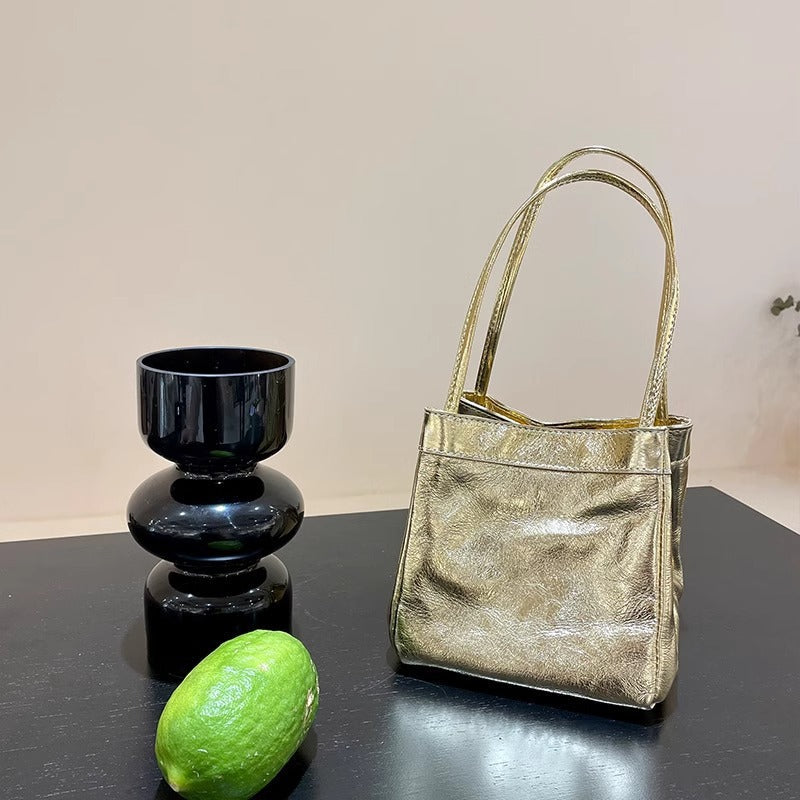 新中式国风晕染菜篮子包牛皮绸缎锦囊包手提包女单肩斜挎包水桶包