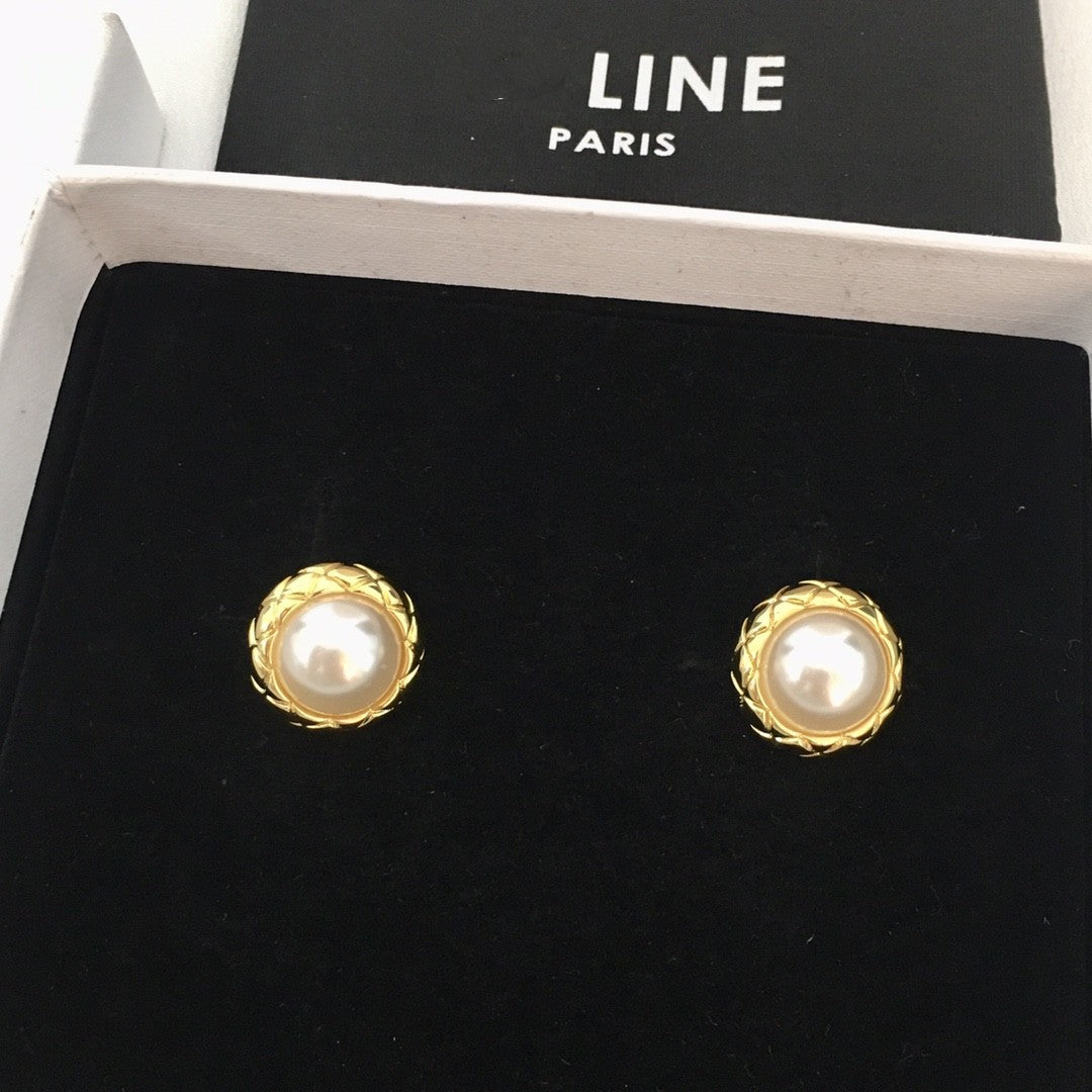 赛家珍珠耳环金色欧美复古宫廷风时尚气质圆圈耳饰菱格珍珠耳钉女