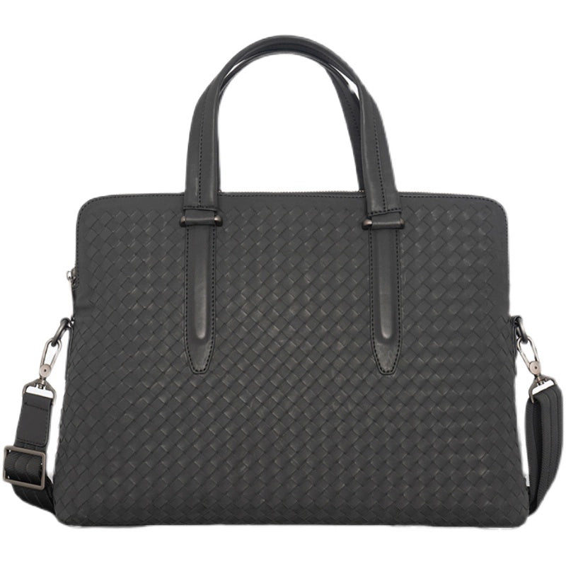 X&BV公文包男商务简约大容量男士包包编织真皮男包单肩包手提包潮