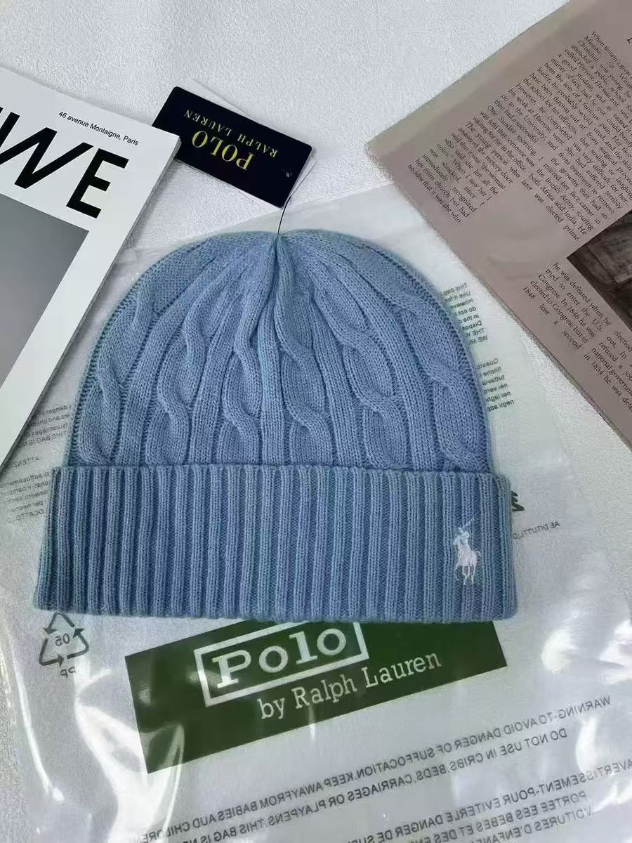 Polo小马标秋冬男女刺绣羊毛针织帽保暖毛线帽冷帽加厚成人帽现货
