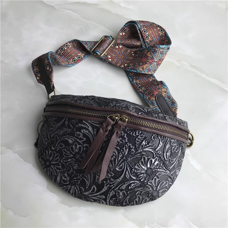 出口法国外贸真皮复古胸包欧美时尚百搭斜跨包腰包女酷包直播代发